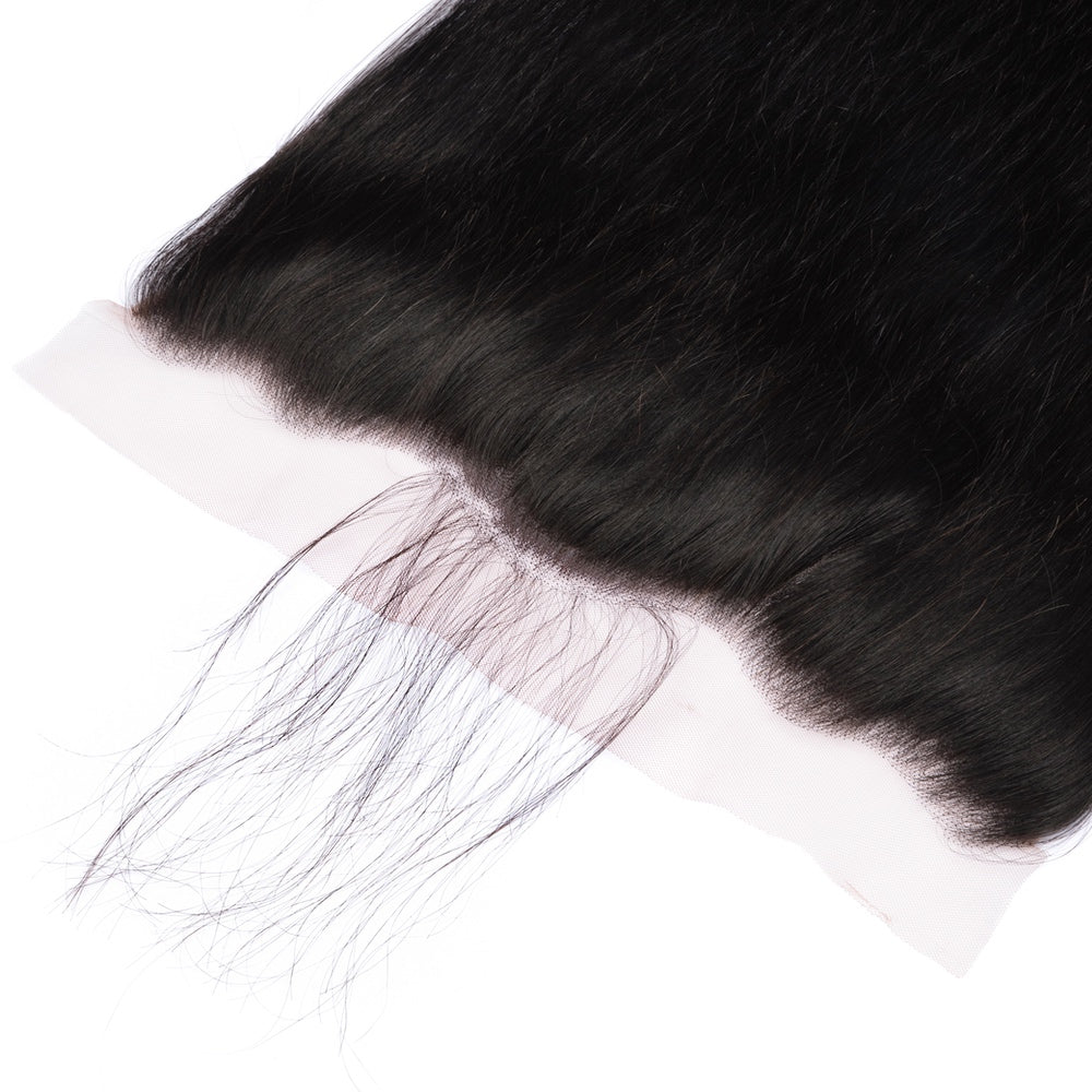 A 13×4 Silky Straight 100% Remy Hair Free Part Lace Frontal showcasing its smooth texture and natural appearance.