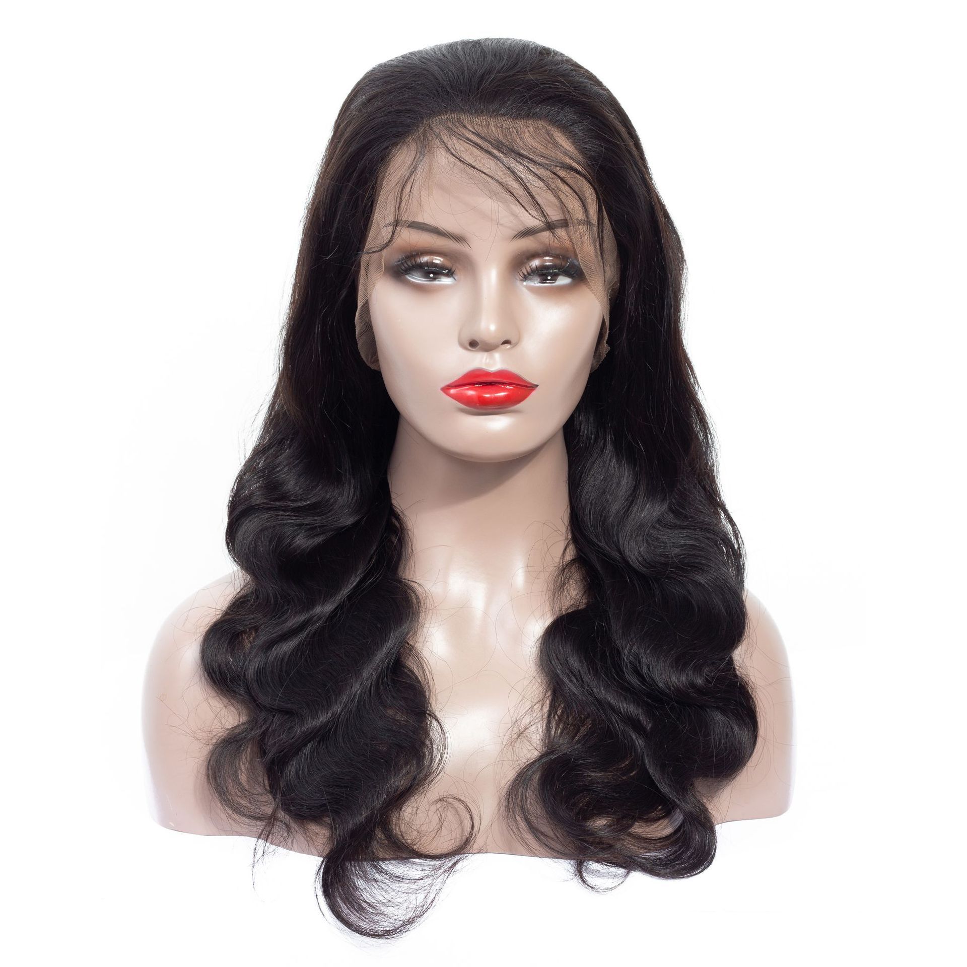 A luxurious 13x4 HD Transparent Lace Frontal Body Wave Human Hair Wig showcasing natural waves and a secure lace fit.