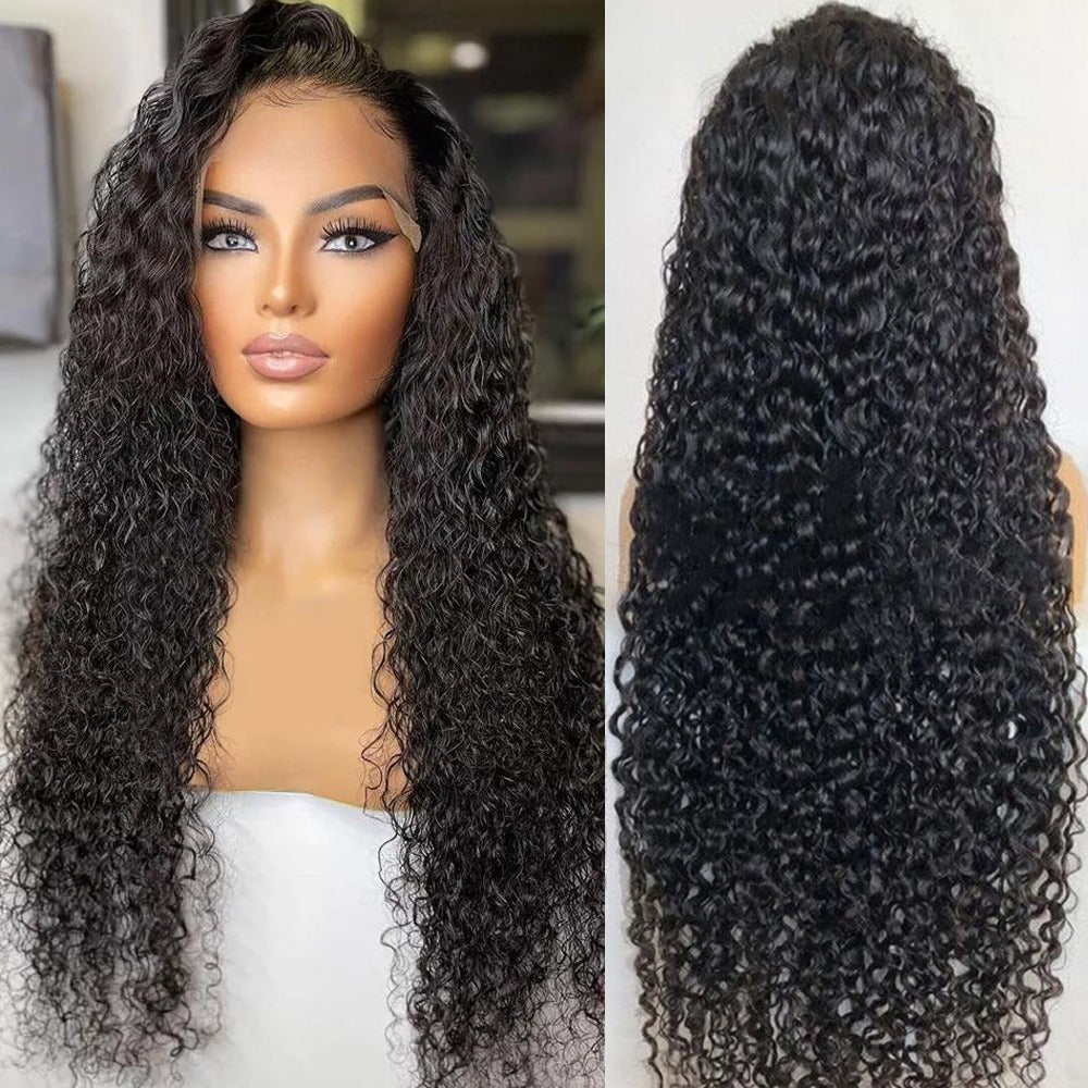 13x4x1 Water Wave Lace Wig made from 100% human hair, featuring a transparent lace base and natural wave texture.