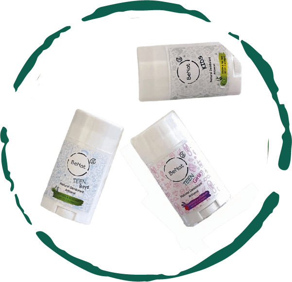 Two all-natural deodorants for kids and teens in a pack, featuring a colorful design and eco-friendly packaging.
