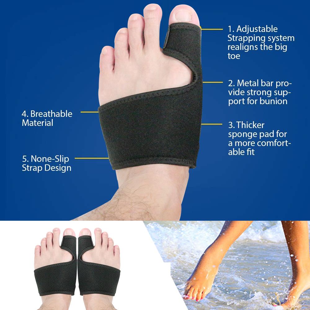 2pcs Soft Bunion Corrector Toe Separator Splint designed for foot care, featuring adjustable straps and soft materials for comfort.