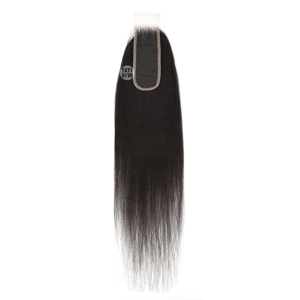 2X6 HD Lace Closure featuring Yaky Texture Kinky Straight hair, made from Swiss HD lace for a natural look.