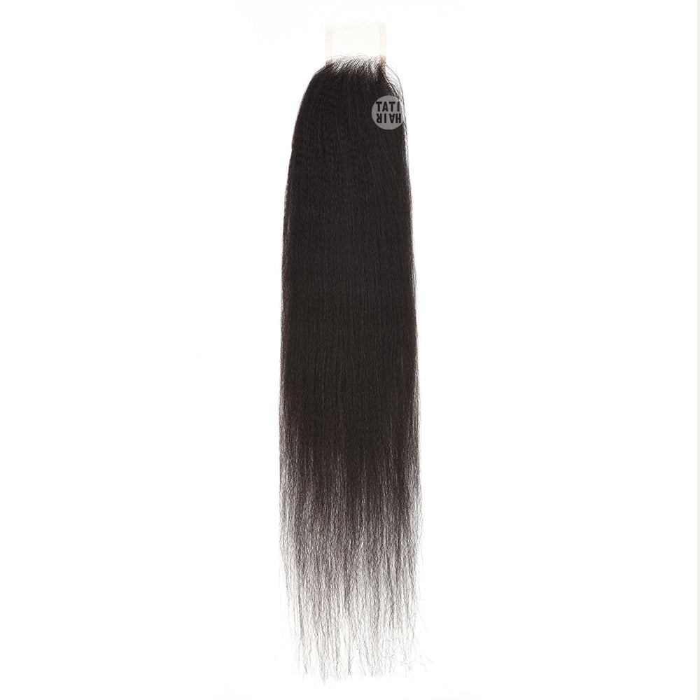 2X6 HD Lace Closure featuring Yaky Texture Kinky Straight hair, made from Swiss HD lace for a natural look.