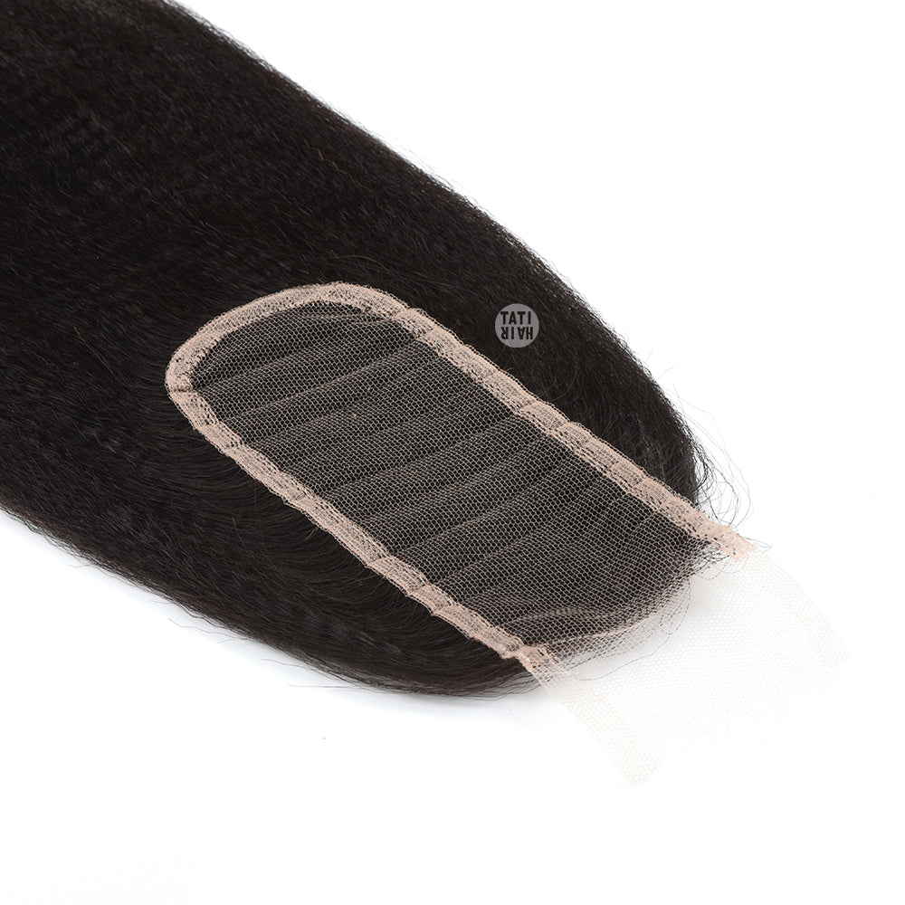 2X6 HD Lace Closure featuring Yaky Texture Kinky Straight hair, made from Swiss HD lace for a natural look.