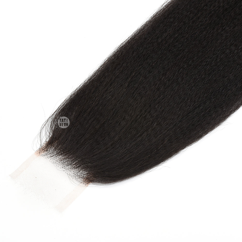 2X6 HD Lace Closure featuring Yaky Texture Kinky Straight hair, made from Swiss HD lace for a natural look.