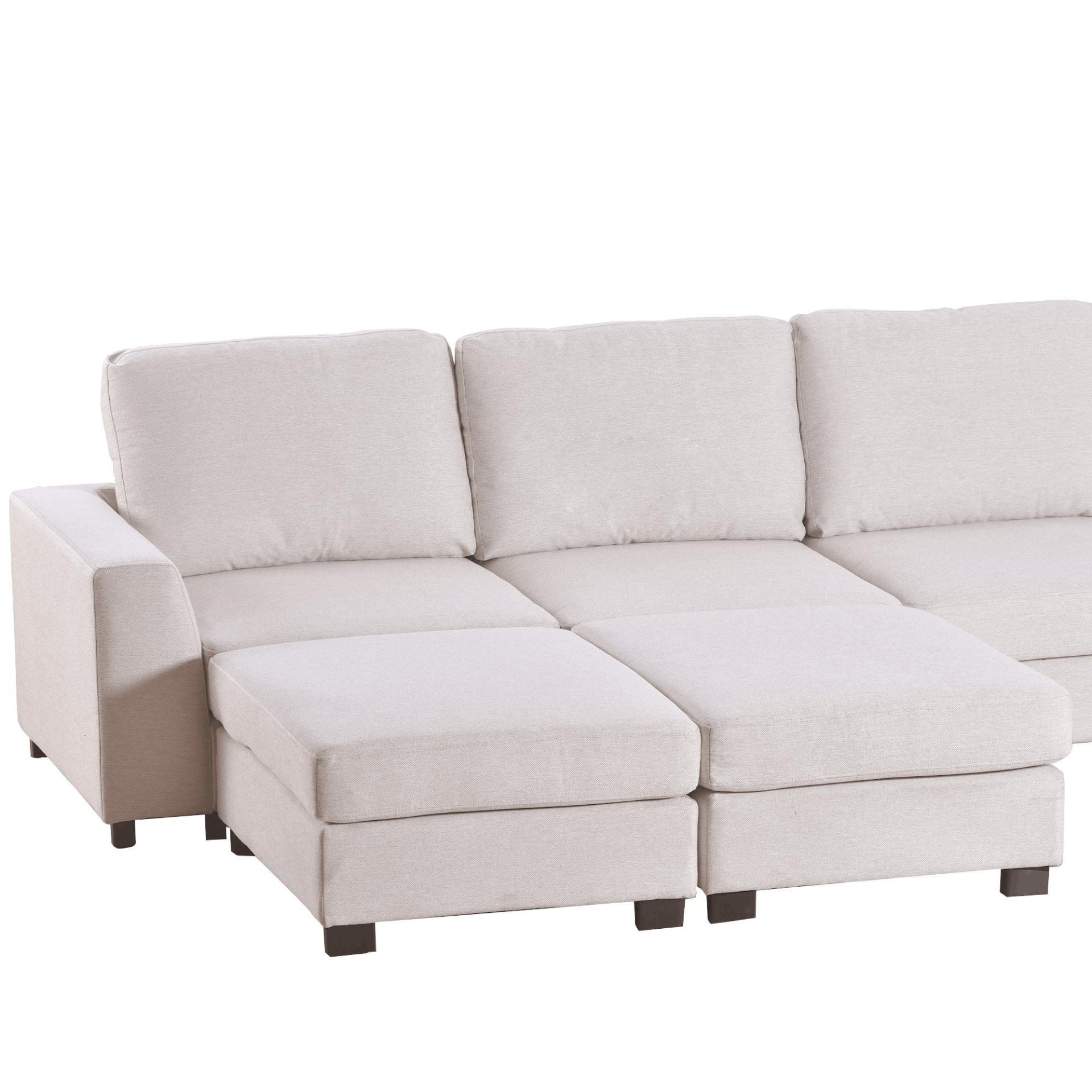 3 Pieces U shaped sofa in beige with removable ottomans, showcasing modern design and comfortable seating.