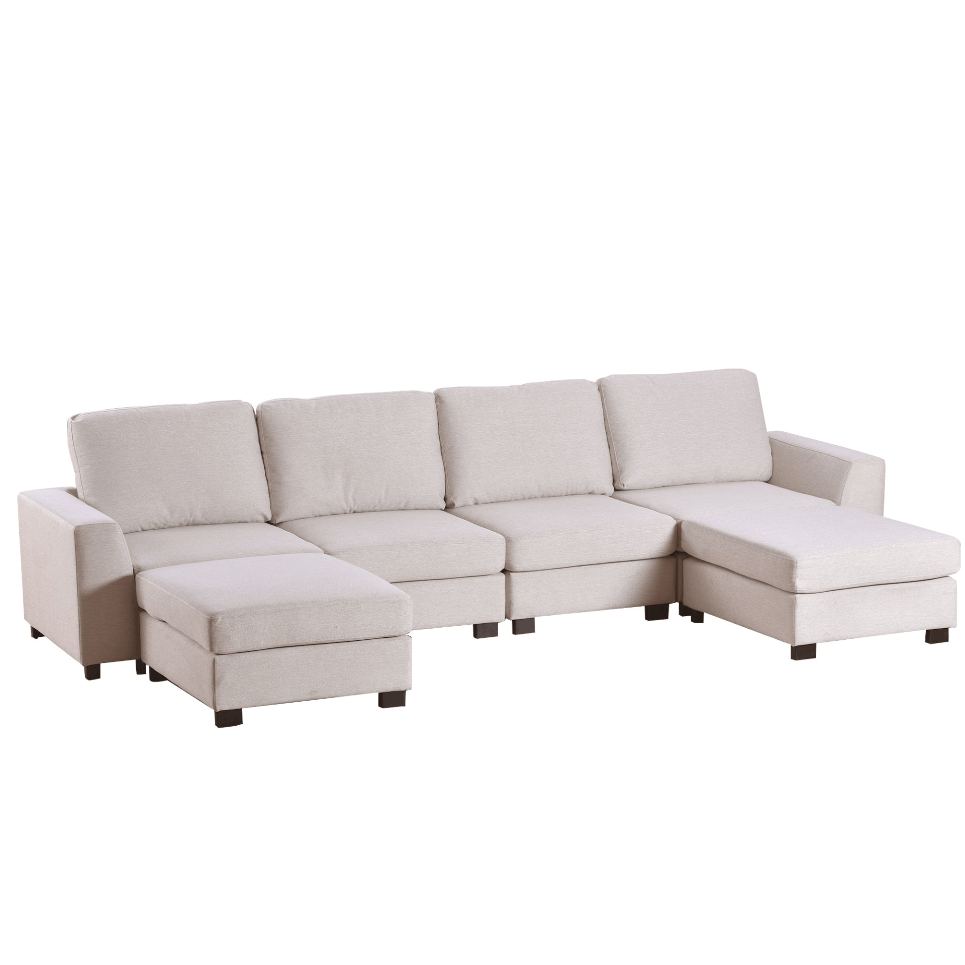 3 Pieces U shaped sofa in beige with removable ottomans, showcasing modern design and comfortable seating.