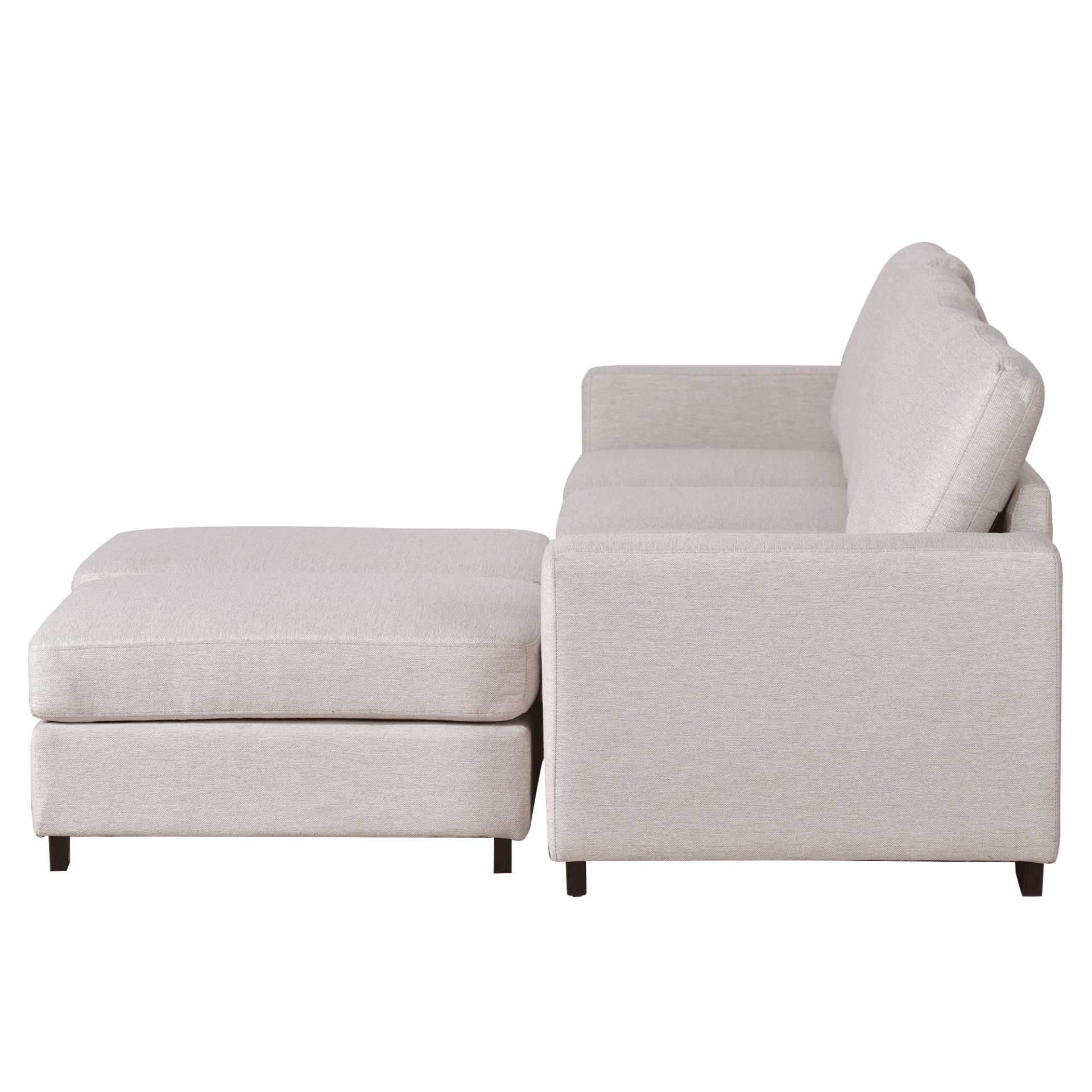 3 Pieces U shaped sofa in beige with removable ottomans, showcasing modern design and comfortable seating.