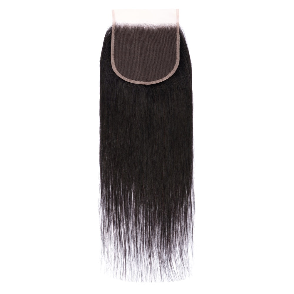 4X4 Straight Hair Free Part Closure made from 100% human hair, showcasing its natural texture and lace material.
