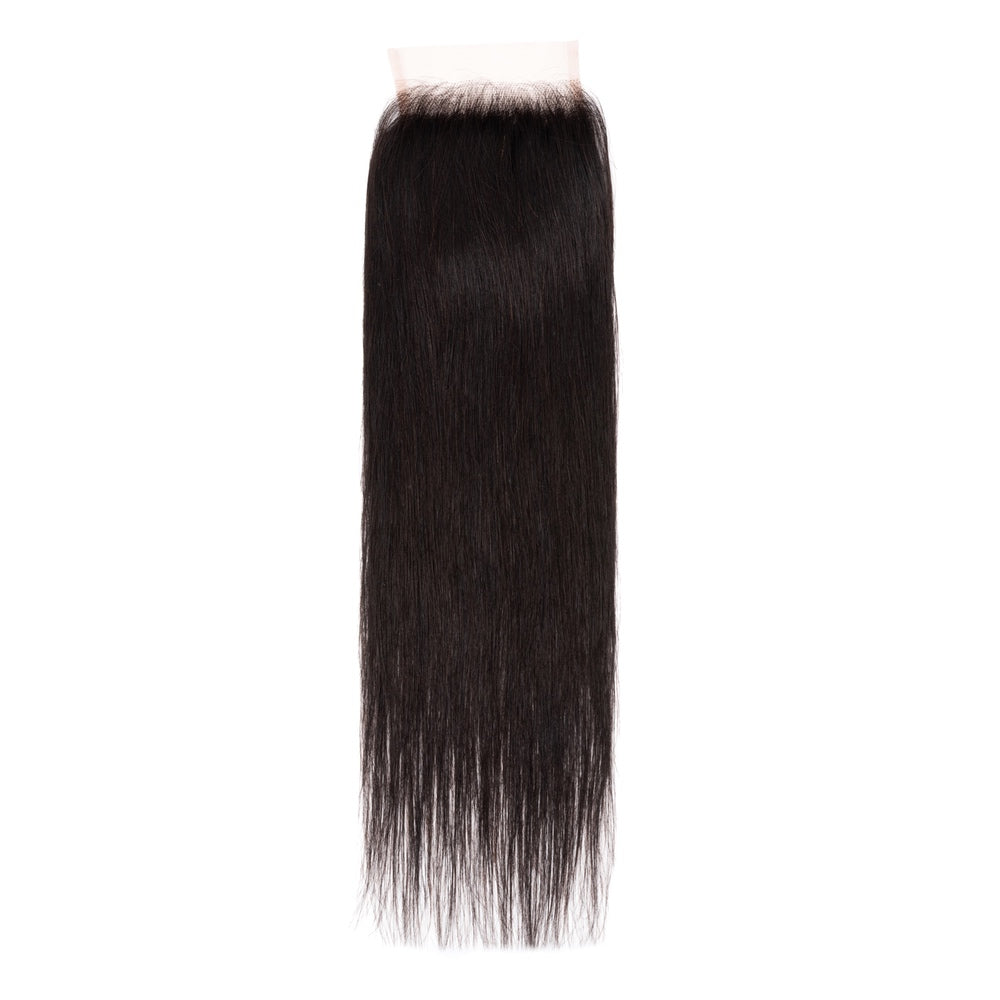 4X4 Straight Hair Free Part Closure made from 100% human hair, showcasing its natural texture and lace material.