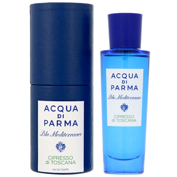 Acqua di Parma Blu Mediterraneo Cipresso di Toscana Eau de Toilette bottle showcasing its elegant design and refreshing fragrance.