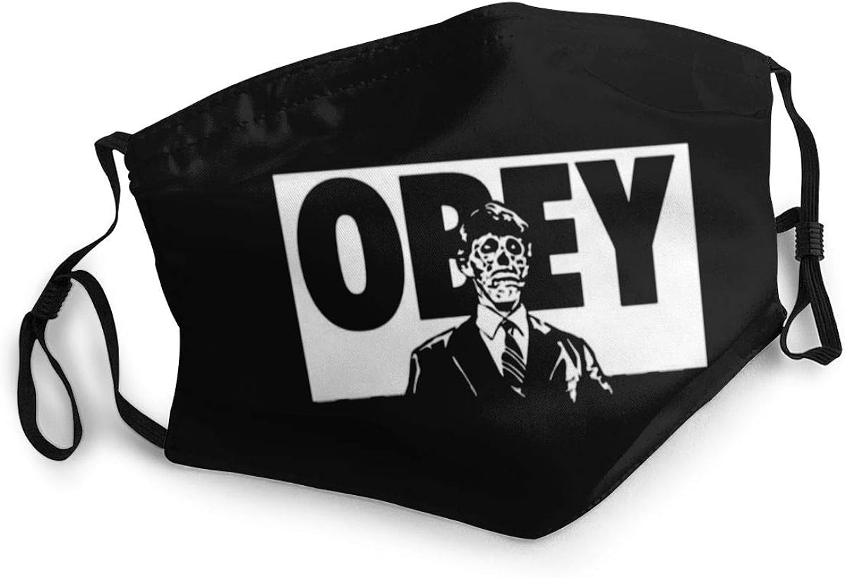 Adult Kids Cloth Face Mask Obey - They Live, featuring a stylish anime design in black and white, with stretchy ear loops for comfort.