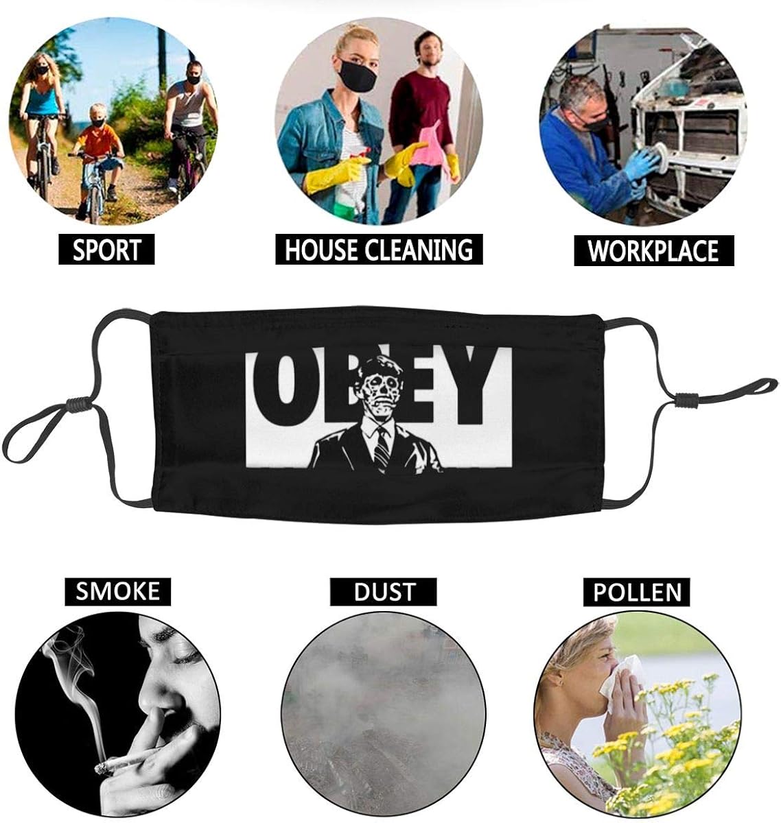 Adult Kids Cloth Face Mask Obey - They Live, featuring a stylish anime design in black and white, with stretchy ear loops for comfort.