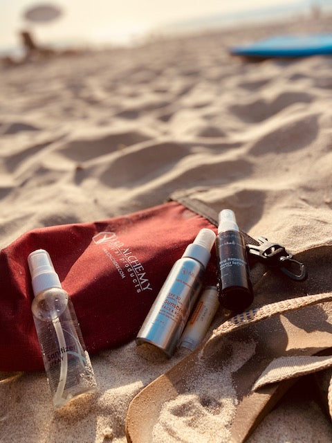 Adventure Bag containing essential outdoor protection and hydration products, designed for outdoor enthusiasts.