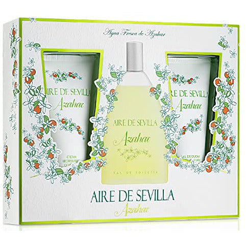 Instituto Español Agua Fresca de Azahar gift set featuring 150ml EDT spray, exfoliant gel, and body cream elegantly packaged.