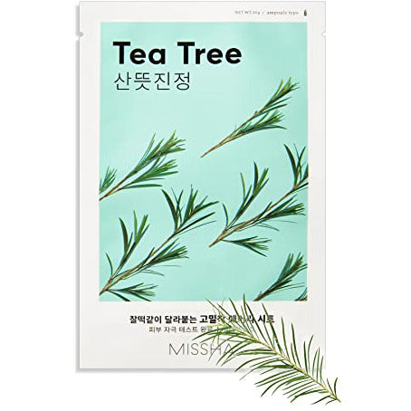Missha Airy Fit Sheet Mask featuring tea tree extract, designed for hydration and soothing skin.