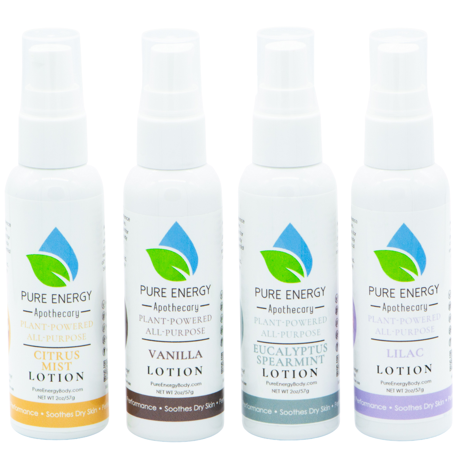 All Purpose Moisturizing Lotion Travel Journey Gift Set featuring four 2oz bottles in Eucalyptus Spearmint, Lilac, Lemon, and Vanilla scents.