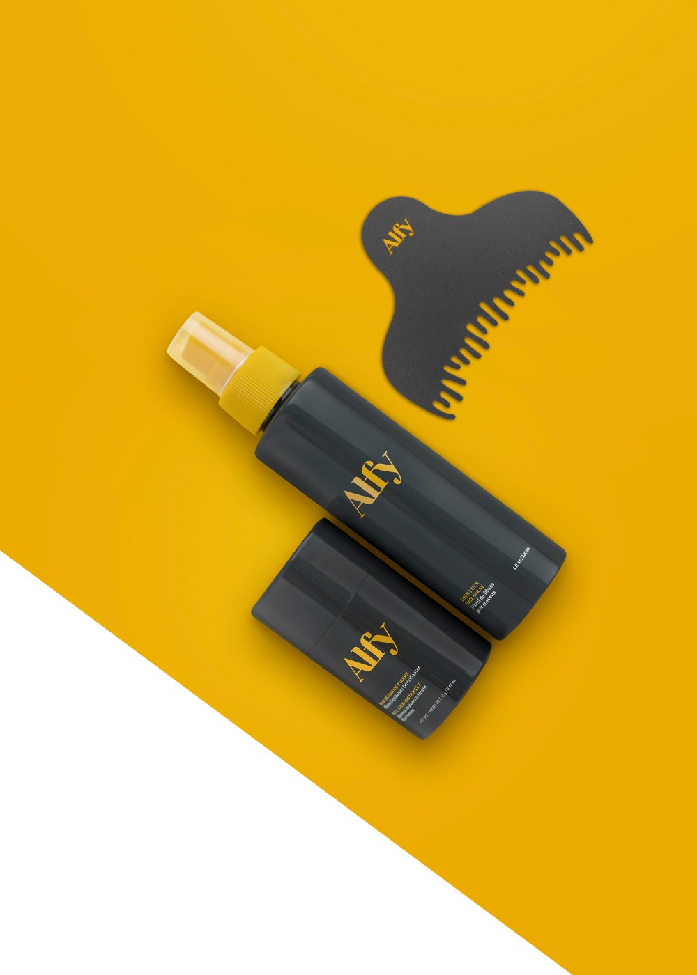 Alfy 12g Starter Kit featuring hair building fibers, fiber lock spray, and hairline optimizer for fuller hair.