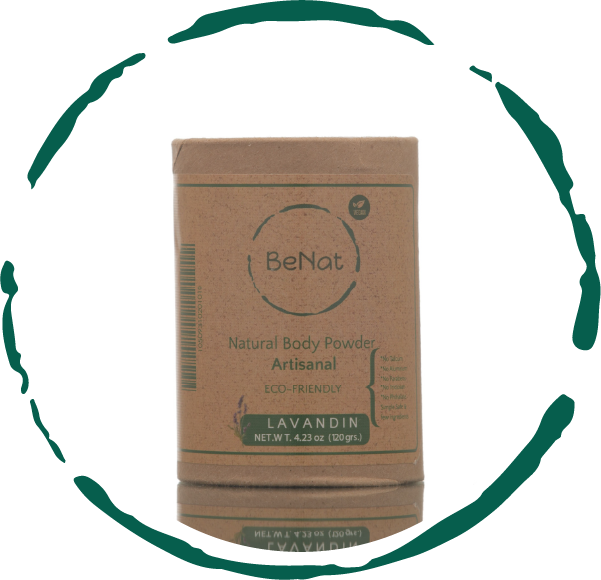 Eco-friendly All-Natural Body Powder in a cardboard tube with a recyclable sifter, showcasing its natural ingredients.