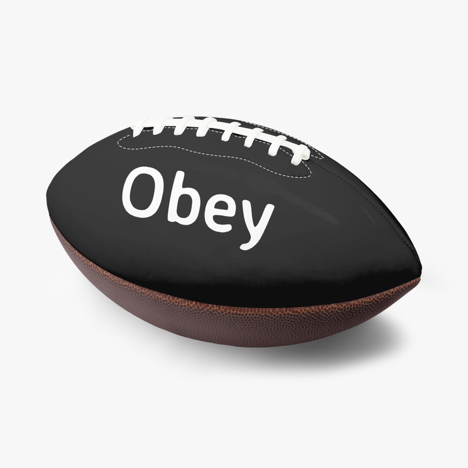 American football featuring a unique two-panel design with 'Obey and Submit' printed, made from durable PVC and PU leather.