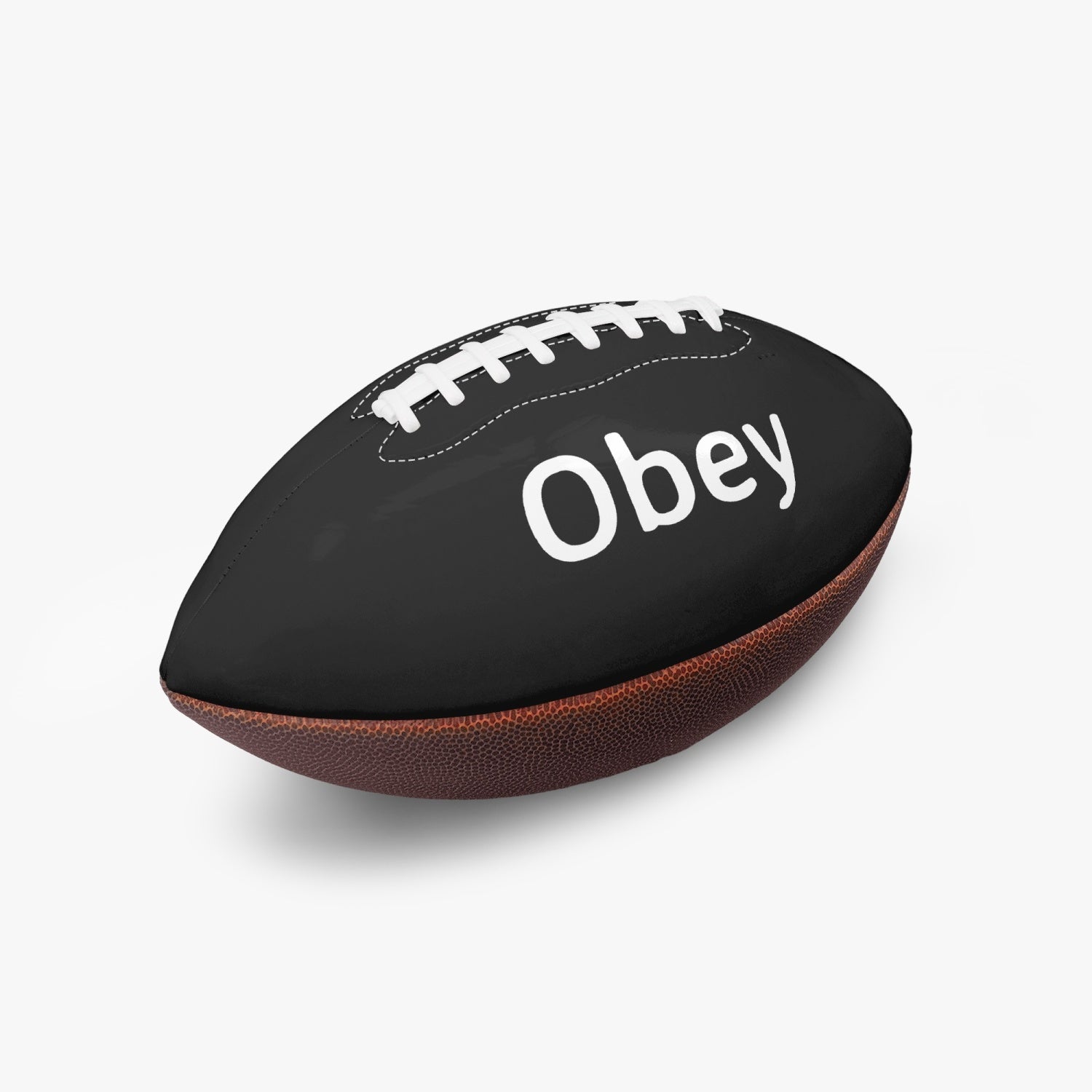American football featuring a unique two-panel design with 'Obey and Submit' printed, made from durable PVC and PU leather.