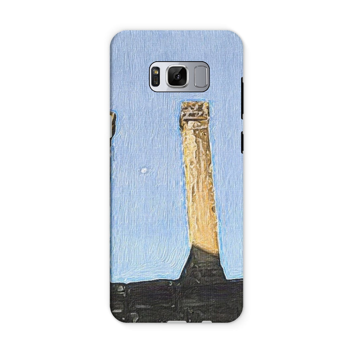 Angkor Wat Tough Phone Case showcasing its dual-layered design with impact-resistant plastic and flexible silicone inner layer.