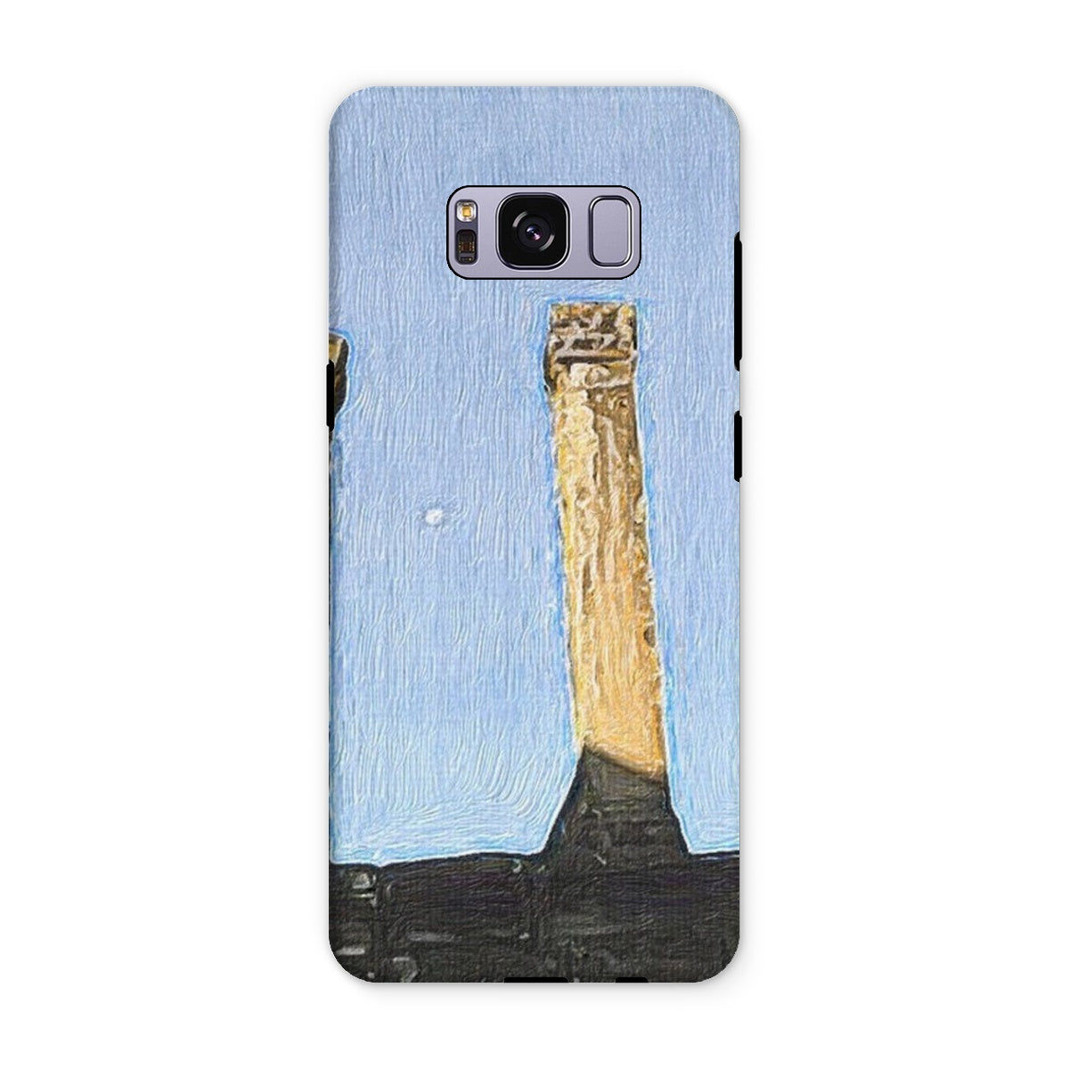 Angkor Wat Tough Phone Case showcasing its dual-layered design with impact-resistant plastic and flexible silicone inner layer.