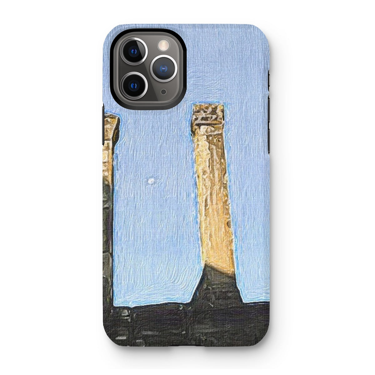 Angkor Wat Tough Phone Case showcasing its dual-layered design with impact-resistant plastic and flexible silicone inner layer.