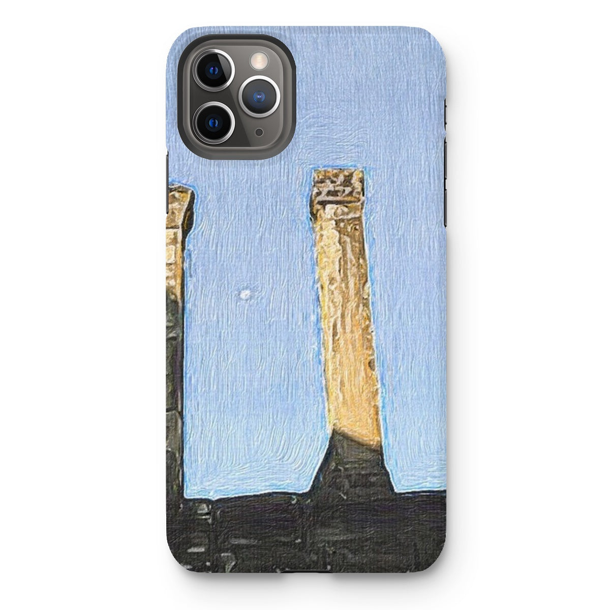 Angkor Wat Tough Phone Case showcasing its dual-layered design with impact-resistant plastic and flexible silicone inner layer.