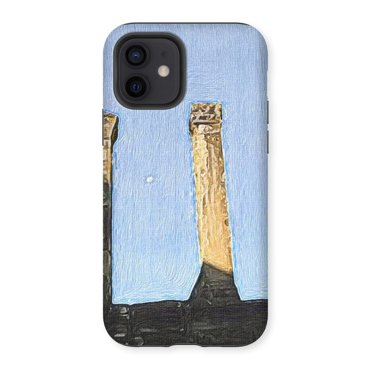 Angkor Wat Tough Phone Case showcasing its dual-layered design with impact-resistant plastic and flexible silicone inner layer.