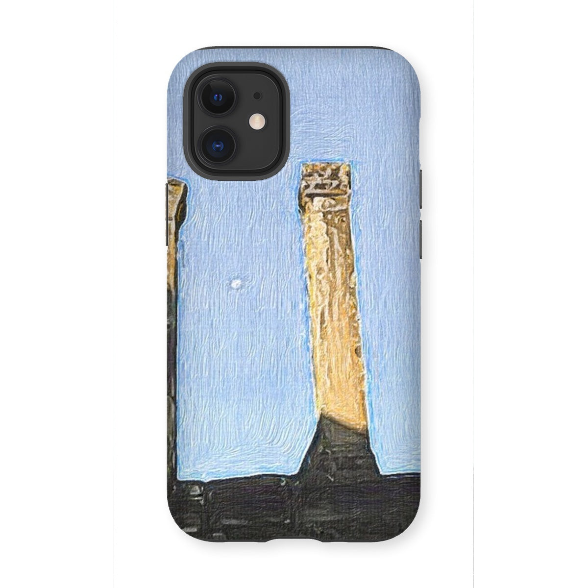 Angkor Wat Tough Phone Case showcasing its dual-layered design with impact-resistant plastic and flexible silicone inner layer.