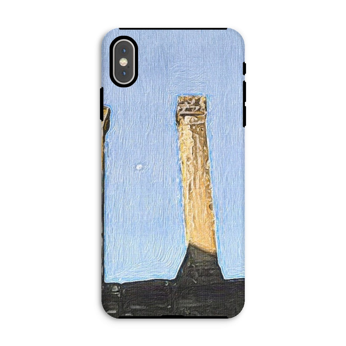 Angkor Wat Tough Phone Case showcasing its dual-layered design with impact-resistant plastic and flexible silicone inner layer.