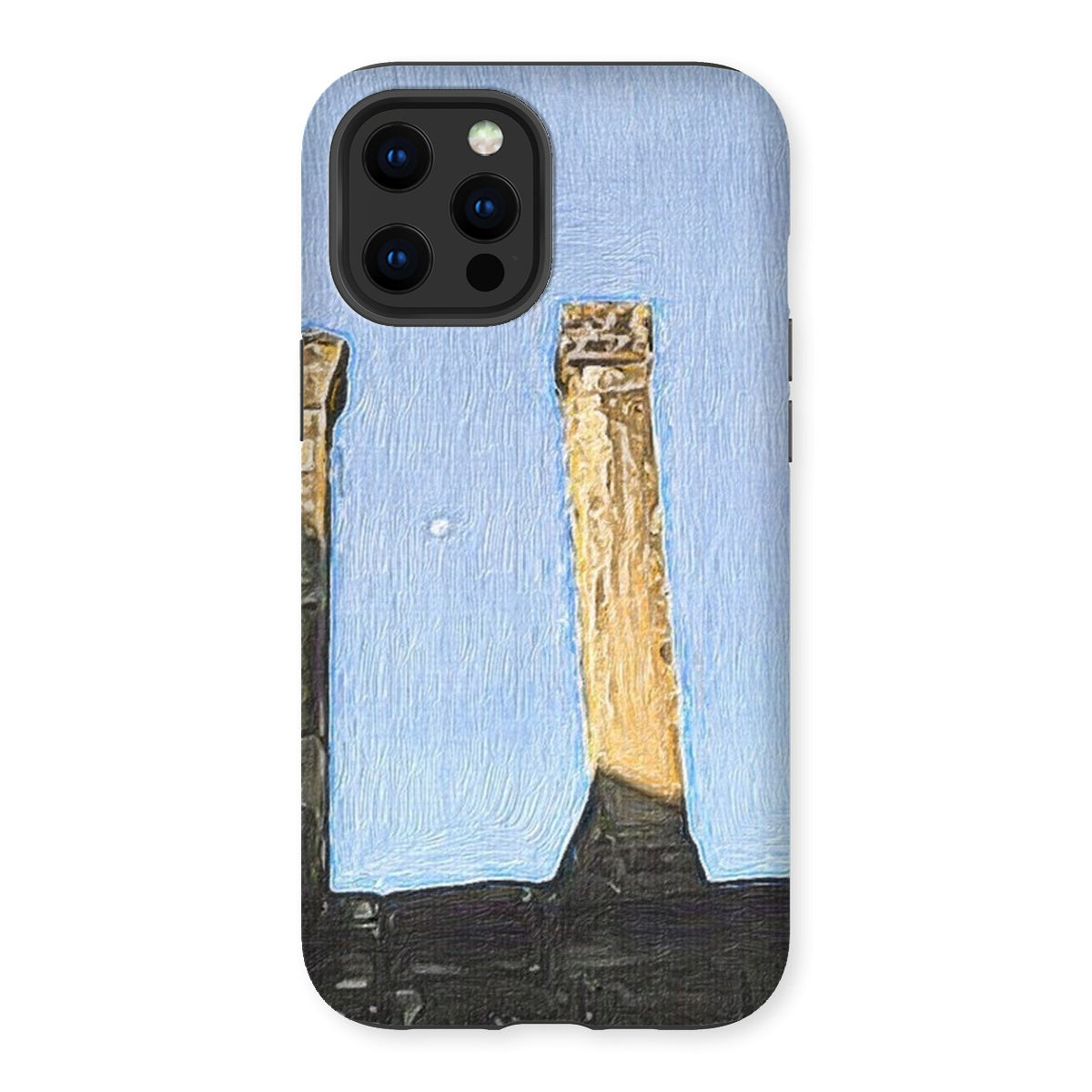 Angkor Wat Tough Phone Case showcasing its dual-layered design with impact-resistant plastic and flexible silicone inner layer.