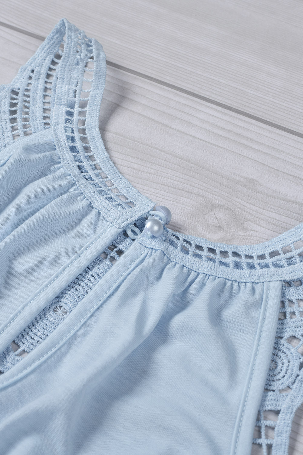 Apricot Crochet Lace Tank Top featuring delicate lace splicing and a flowy pleated design, perfect for summer wear.