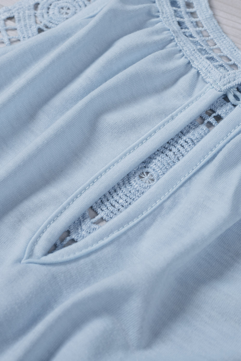 Apricot Crochet Lace Tank Top featuring delicate lace splicing and a flowy pleated design, perfect for summer wear.