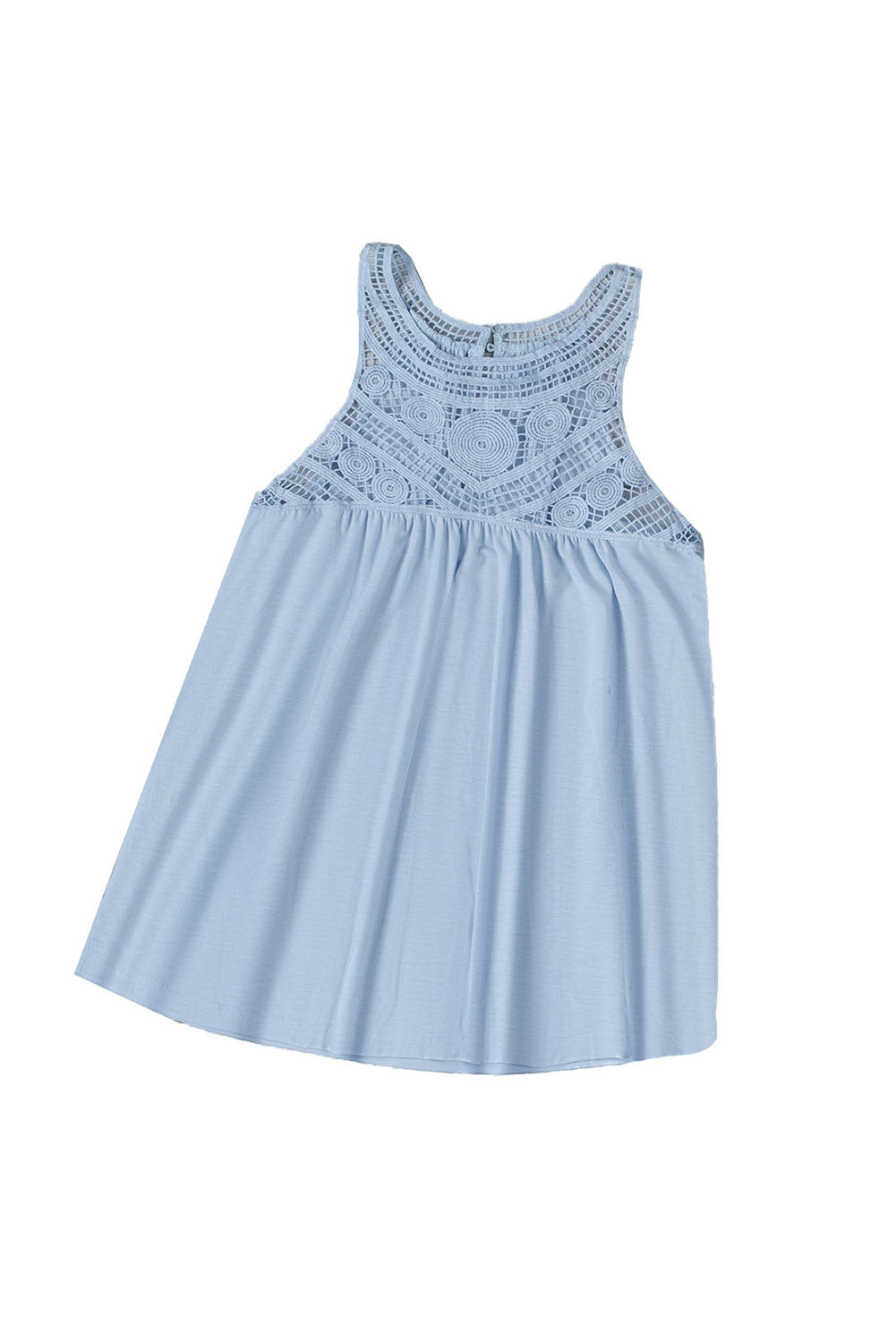 Apricot Crochet Lace Tank Top featuring delicate lace splicing and a flowy pleated design, perfect for summer wear.