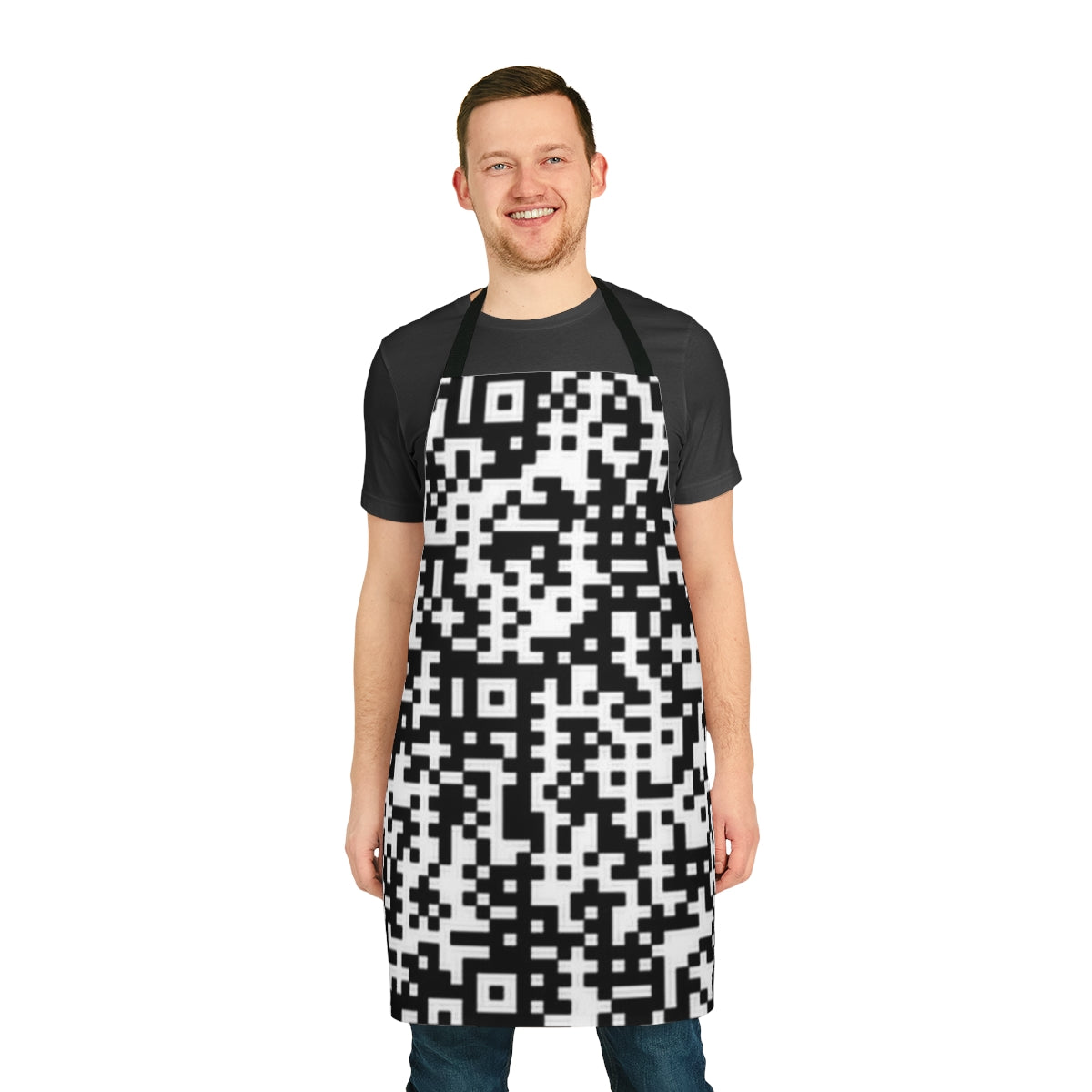 Personalized QR Code apron in various colors with tie-back closure, made from durable polyester canvas.