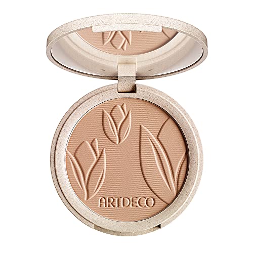 Artdeco Natural Finish Compact Foundation in Warm Honey, showcasing its sleek compact design and warm shade.