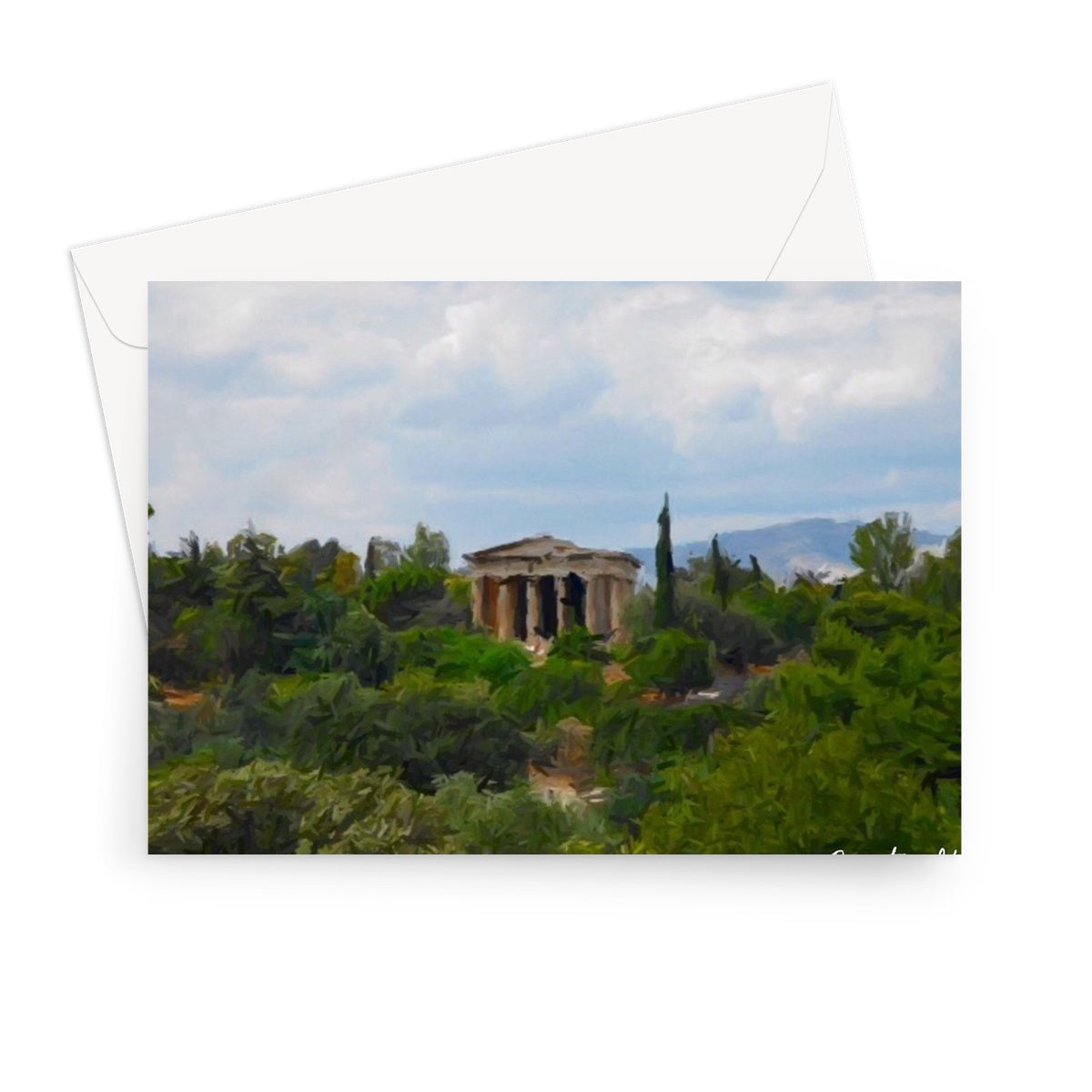 Athens Greeting Card featuring elegant design on high-quality 330gsm Fedrigoni card.