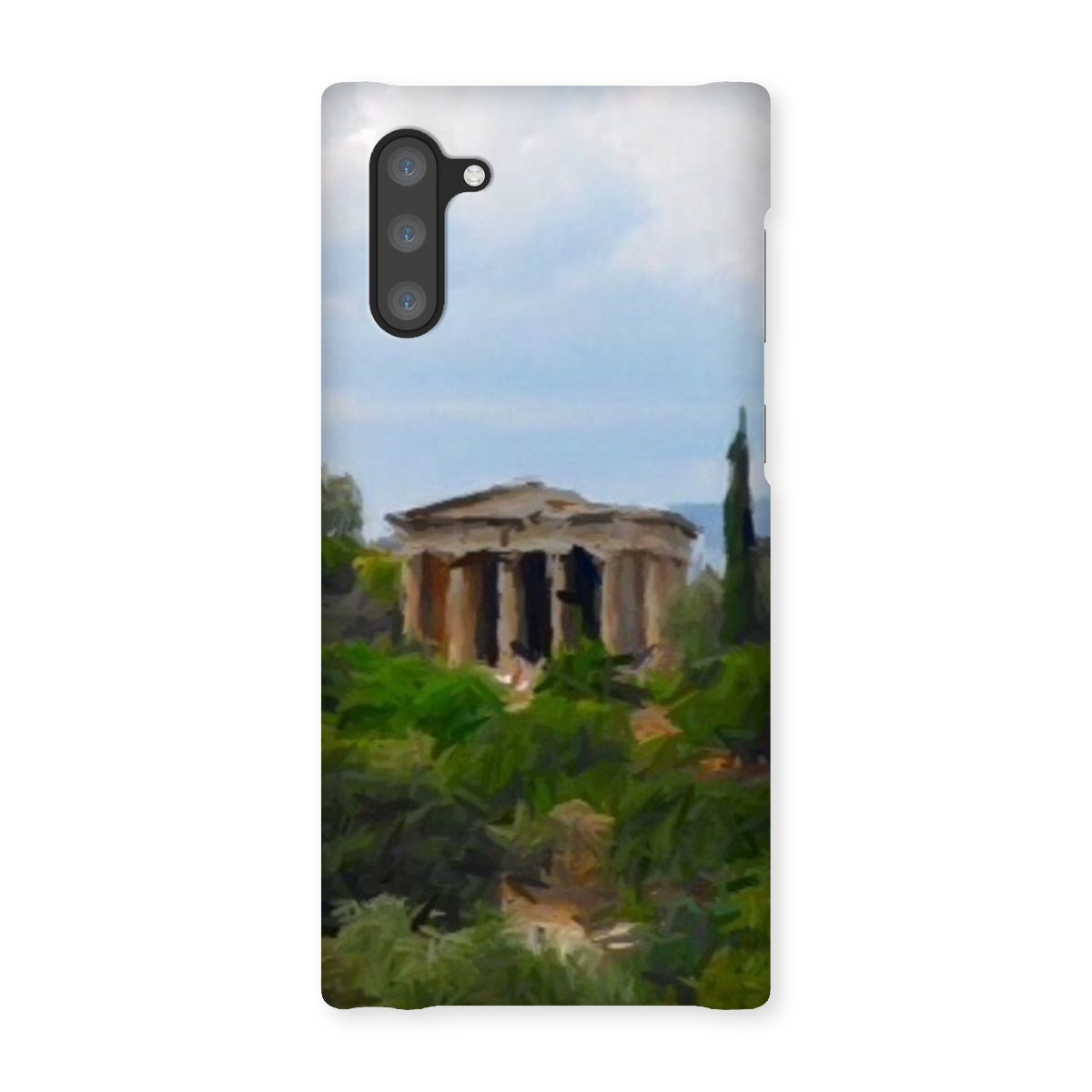 Athens Snap Phone Case in various stylish designs, showcasing its snug fit and durable shatterproof plastic material.