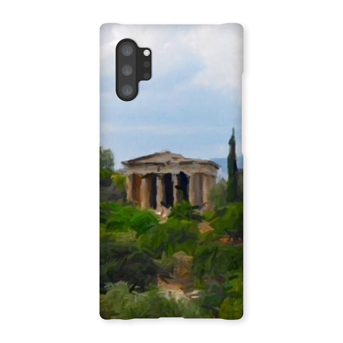 Athens Snap Phone Case in various stylish designs, showcasing its snug fit and durable shatterproof plastic material.