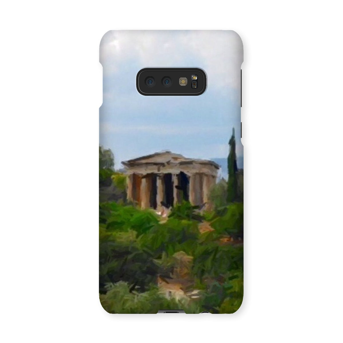 Athens Snap Phone Case in various stylish designs, showcasing its snug fit and durable shatterproof plastic material.