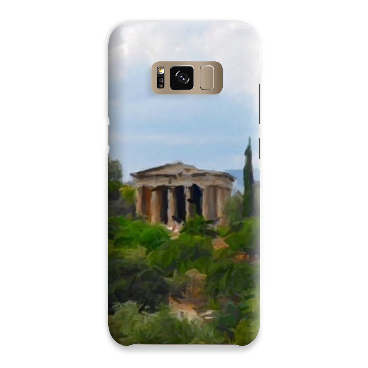 Athens Snap Phone Case in various stylish designs, showcasing its snug fit and durable shatterproof plastic material.