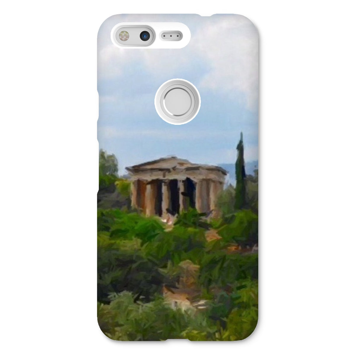 Athens Snap Phone Case in various stylish designs, showcasing its snug fit and durable shatterproof plastic material.