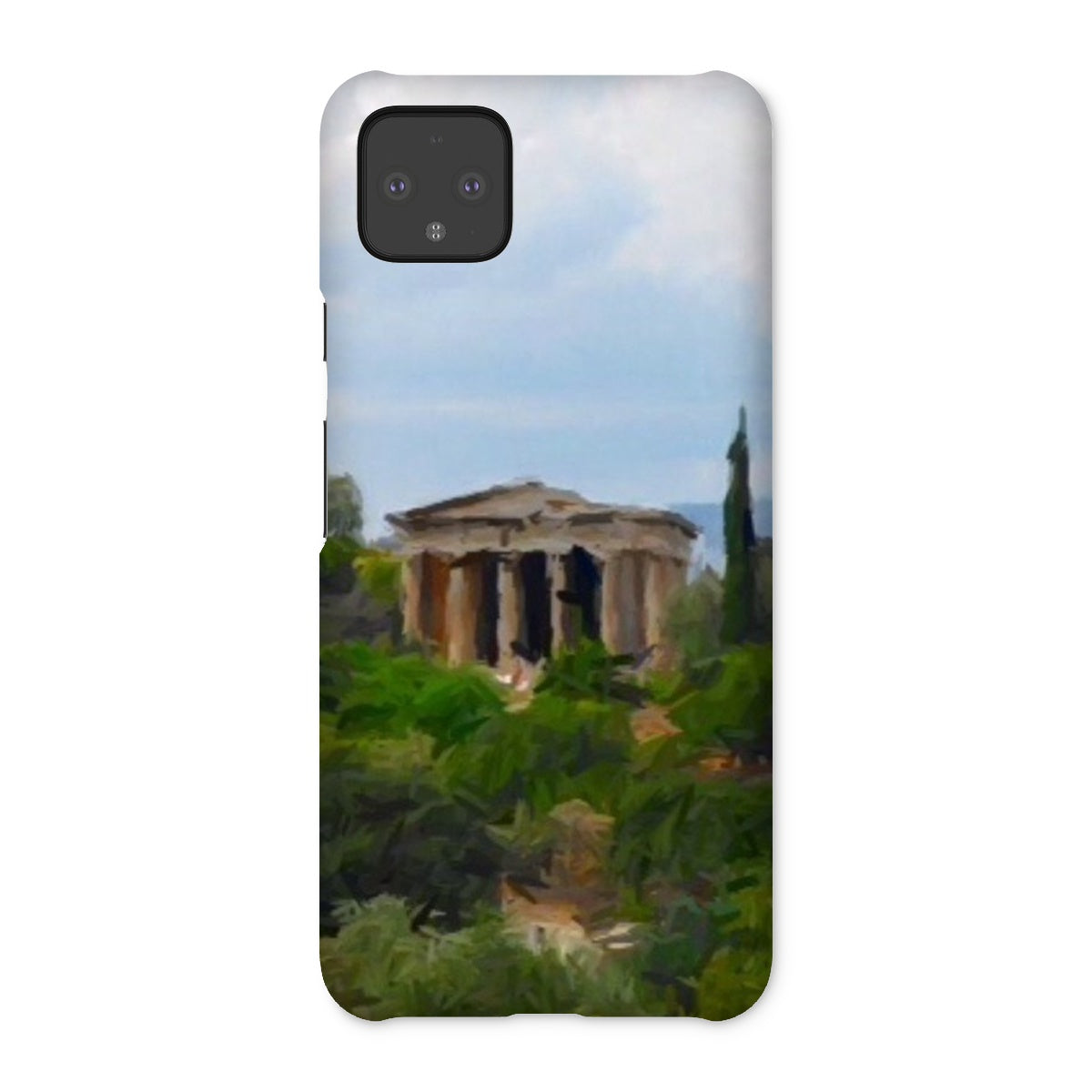 Athens Snap Phone Case in various stylish designs, showcasing its snug fit and durable shatterproof plastic material.