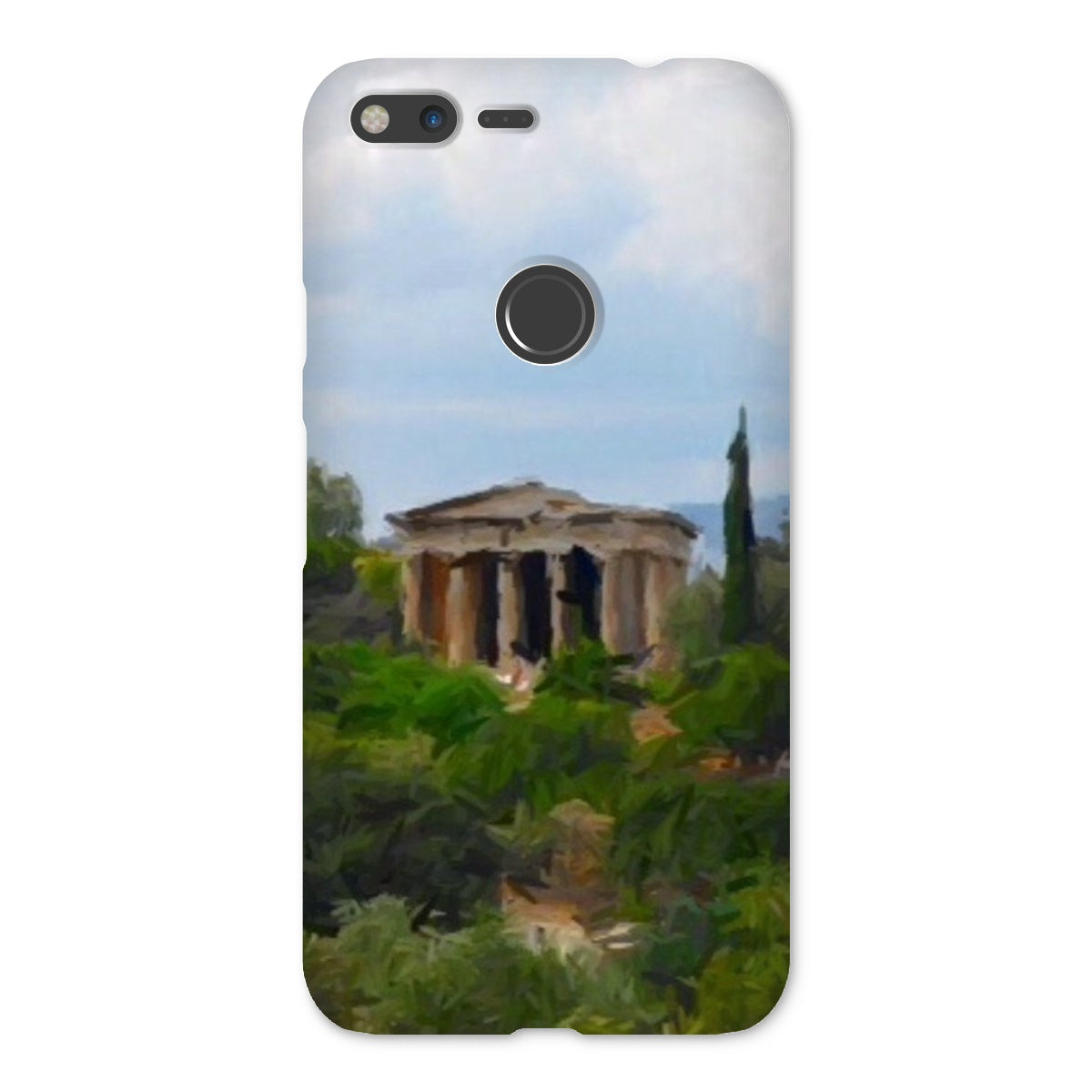 Athens Snap Phone Case in various stylish designs, showcasing its snug fit and durable shatterproof plastic material.