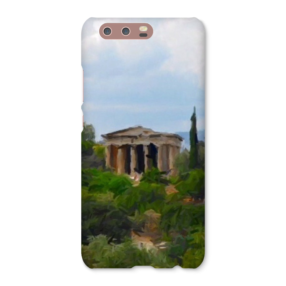 Athens Snap Phone Case in various stylish designs, showcasing its snug fit and durable shatterproof plastic material.