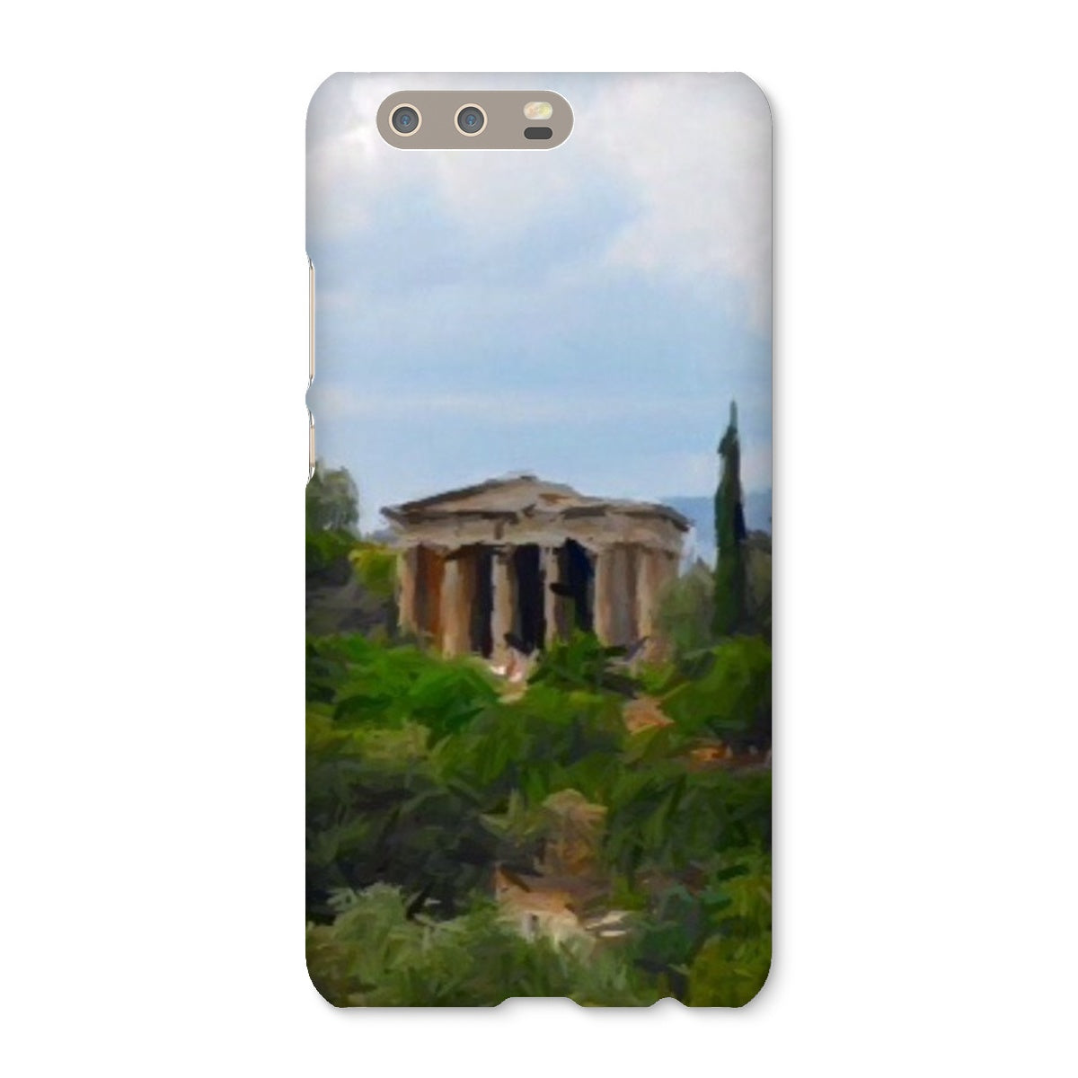 Athens Snap Phone Case in various stylish designs, showcasing its snug fit and durable shatterproof plastic material.