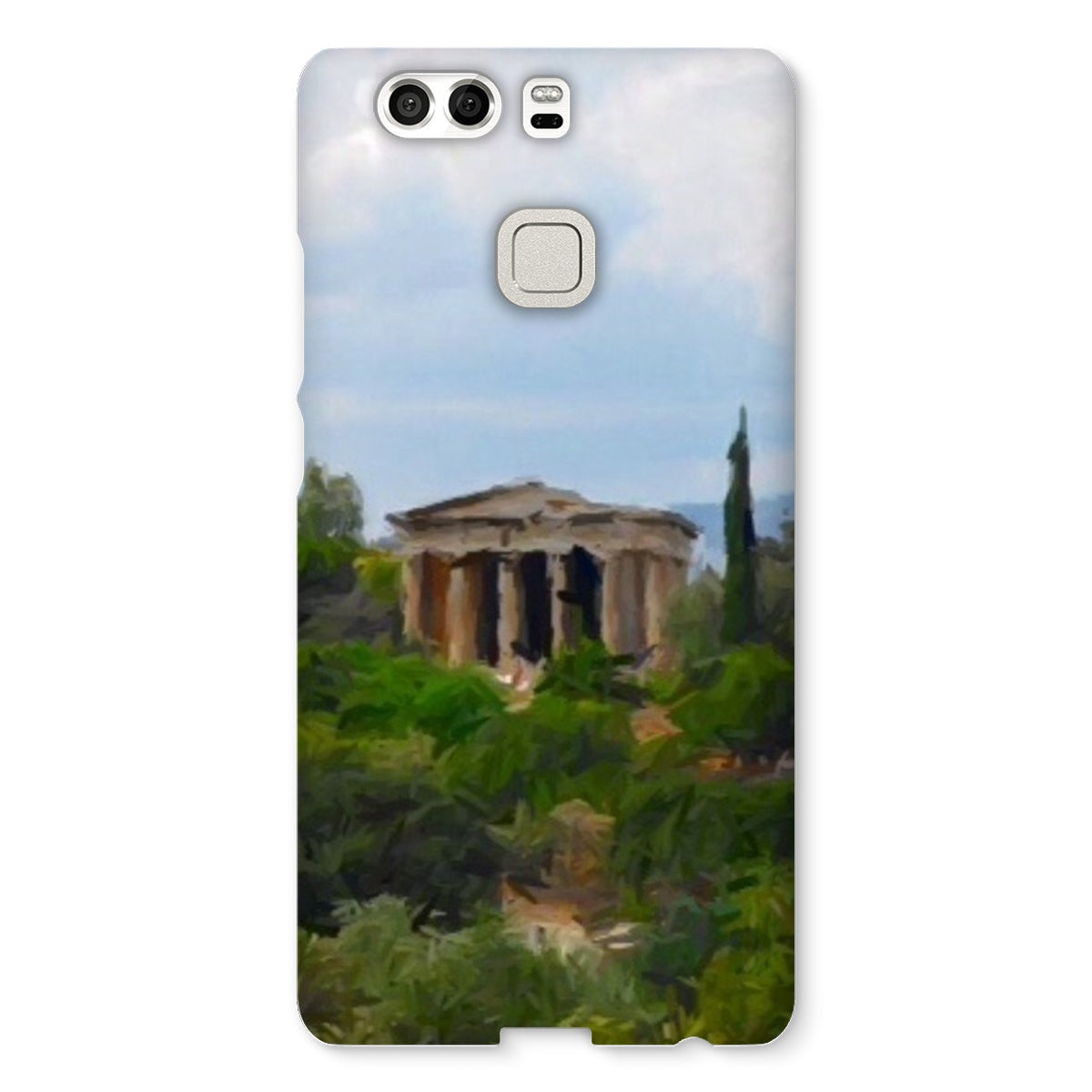 Athens Snap Phone Case in various stylish designs, showcasing its snug fit and durable shatterproof plastic material.