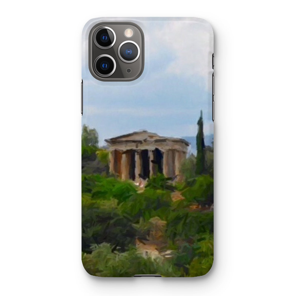 Athens Snap Phone Case in various stylish designs, showcasing its snug fit and durable shatterproof plastic material.